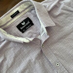 Buttercloth Shirt Mens XL Purple Geometric Dress Icy Cotton Stretch Long Sleeve